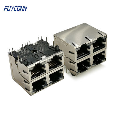 2x2 4 پورت اتصال PCB 32 پین RJ45 با نور LED سبز زرد