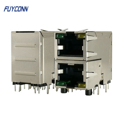 2x1 2 پورت LED چراغ 16 پین اتصال دهنده زن RJ45 برای شبکه